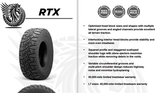 [1792232077] 35X12.50R20LT PEGASUS RTX  R/T 125Q 12PLY 40K+ ROAD HAZARD