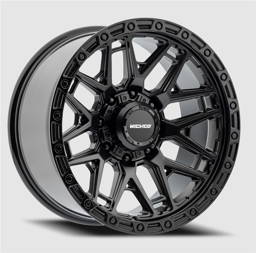 [W828200865-12GS] WICKED OFFROAD W828 SATIN BLACK/GLOSS BLACK LIP 20X10 8X165.1/8X6.5 -12MM 125.2 CB