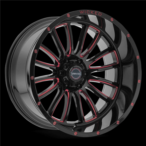 [W908B200655-24GR] WICKED-OFFROAD W908 GLOSS BLACK RED TINT 20X10 6X139.7 -24 +106.1