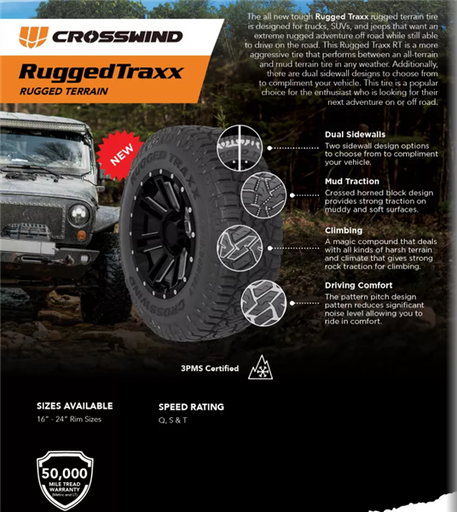 [CROS-CRX15] 275/60R20 CROSSWIND RUGGED TRAXX R/T 116T XL 600 A-B 50K+ ROAD HAZARD