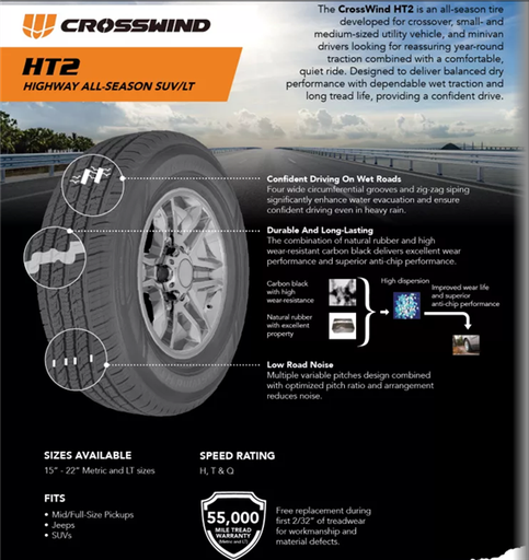 [CROS-CHT20] 255/65R17 CROSSWIND HT2 110T 560 A-B 55K+ ROAD HAZARD