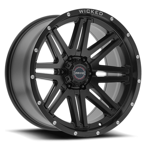[W901200550-12MB] 20X10 WICKED 901 5X127 -12MM C.B. 71.5 SATIN BLACK MILLED RIVET