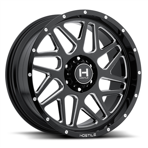 [H108-2010515047B] 20X10 HOSTILE H108 5X150 -19MM C.B 110 BLADE CUT (BLACK MILLED)