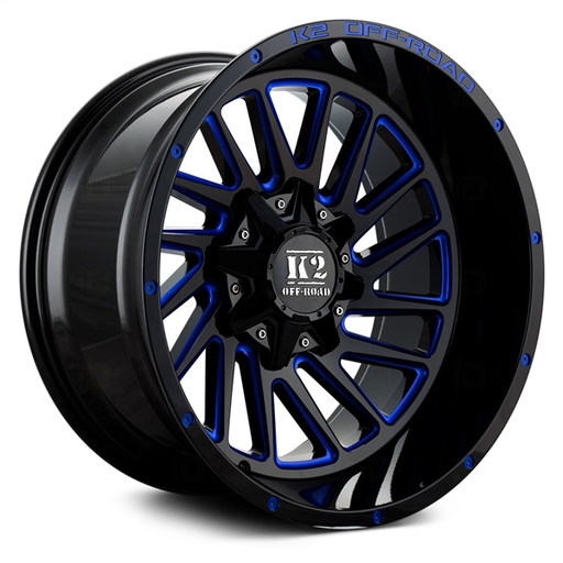 [K172010555150-12BML] 20X10 K2 RAZORBACK 5X139.7/150 -12MM C.B 110.3 GLOSS BLACK BLUE MILLED