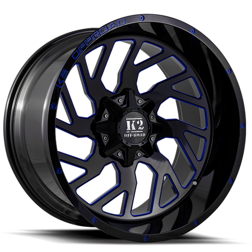 [K122010555150-12BML] 20X10 K2 SHOCKWAVE 5X139.7/150 -12MM C.B 110.3 GLOSS BLACK BLUE MILLED