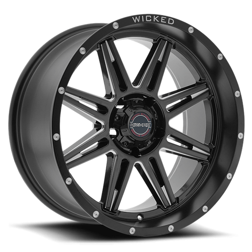 [W905200550-12MB] 20X10 WICKED 905 5X127 -12MM C.B. 71.5 SATIN BLACK MILLED RIVET