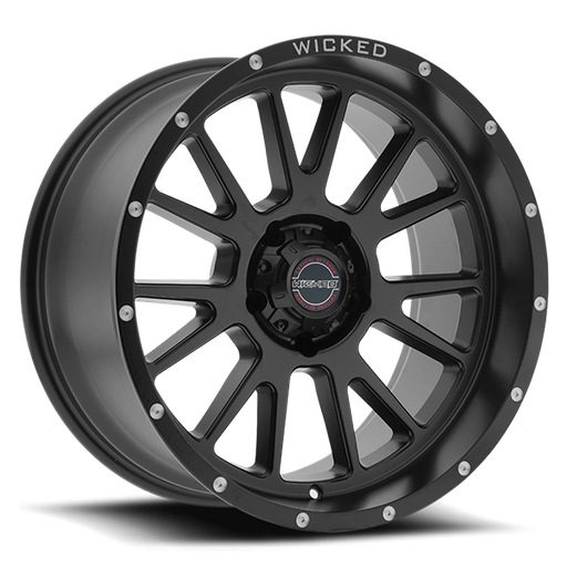 [W907200550-12MB] 20X10 WICKED 907 5X127 -12MM C.B. 71.5 SATIN BLACK MILLED RIVET