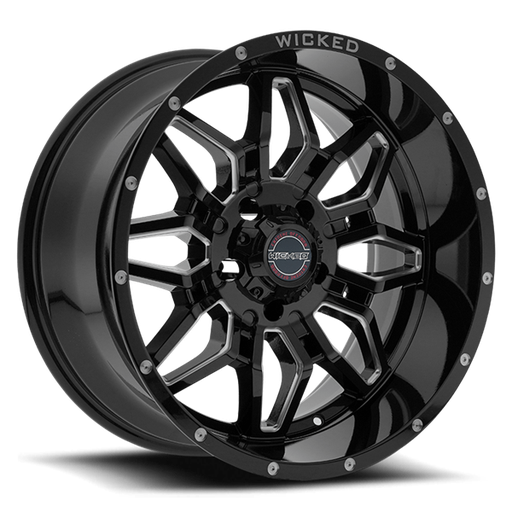 [W909200550-24GBMW] 20X10 WICKED 909 5X127 -24MM C.B. 71.5 GLOSS BLACK MILLED
