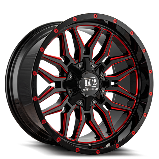 [K162210555127-12RML] 22X10 K2 RAGE 5X127/139.7 -12MM C.B 78.1 GLOSS BLACK RED MILLED