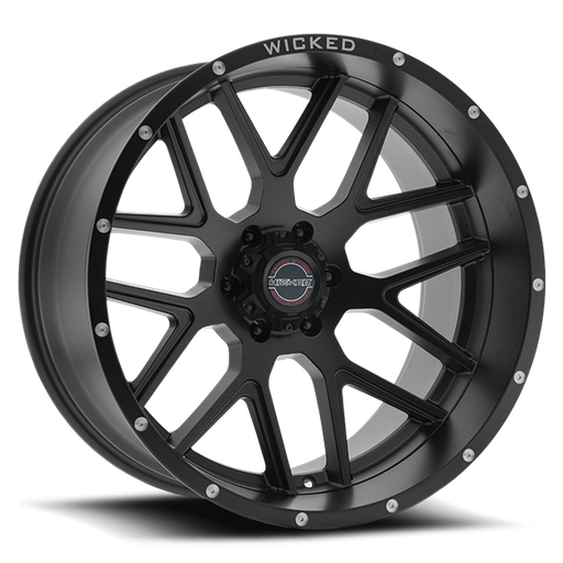 [W903220550-18MB] 22X10 WICKED 903 5X5 -18MM SATIN BLACK MILLED RIVETS
