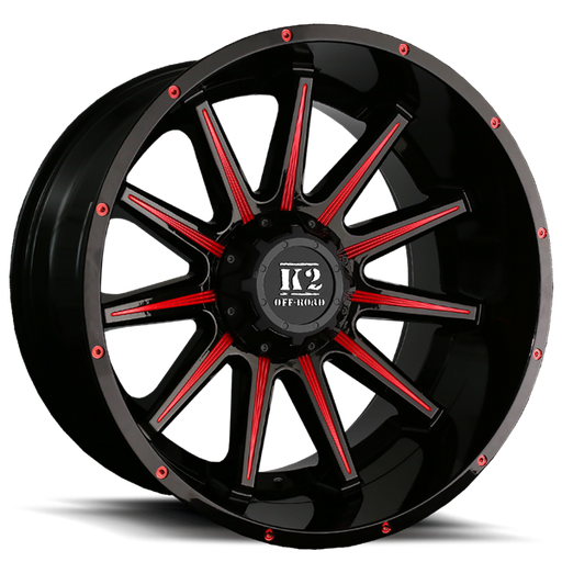 [K102212655135-44RML] 22X12 K2 TANKER 6X135/139.7 -44MM C.B 108 GLOSS BLACK RED MILLED