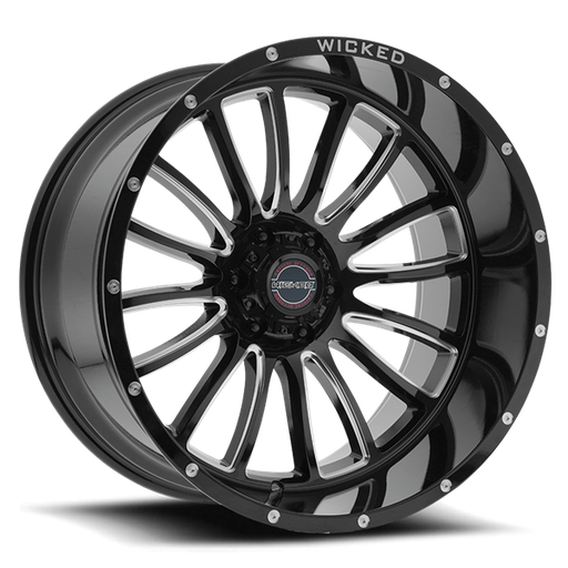 [W908222865-44GBMW] 22X12 WICKED 908 8X165 -44MM C.B. 125.2 GLOSS BLACK MILLED