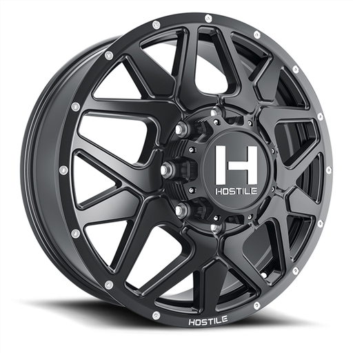 [H402-22828200+123BB] 22X8.25 HOSTILE H402 8X200 +123MM C.B 142.2 ASPHALT ( SATIN BLACK ) DUALLY FRONT