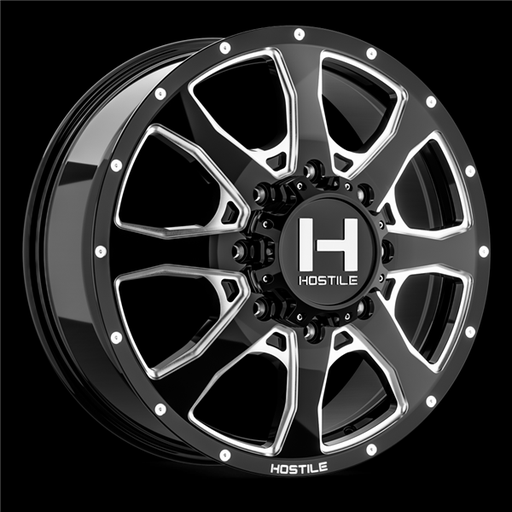 [H403-22828165+123B] 22X8.25 HOSTILE H403 8X165 +123MM C.B 121.6 (BLADE CUT) GLOSS BLACK MILLED