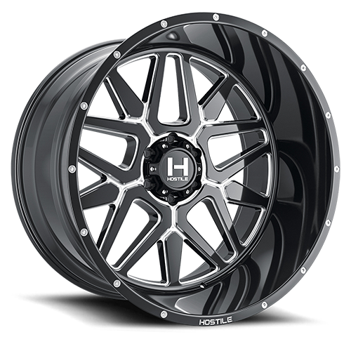 [H128-2090817050B] 20X9 HOSTILE H128 8X170 00MM C.B 125.2 BLADE CUT ( BLACK MILLED )