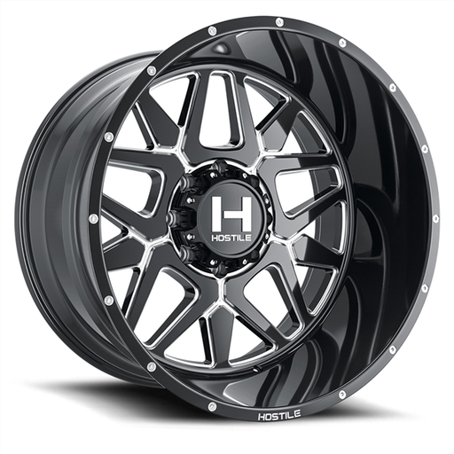 [H128-2010817047B] 20X10 HOSTILE H128 8X170 -19MM C.B 125.2MM BLADE CUT (GLOSS BLACK MILLED)