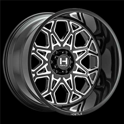 [H132-2010818047B] 20X10 HOSTILE H132 8X180 -19MM C.B 125.2MM BLADE CUT (GLOSS BLACK MILLED)