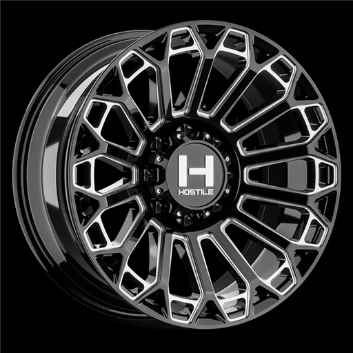 [H142-2010816547B] 20X10 HOSTILE H142 8X165 -19MM C.B 125.2MM BLADE CUT (GLOSS BLACK MILLED)