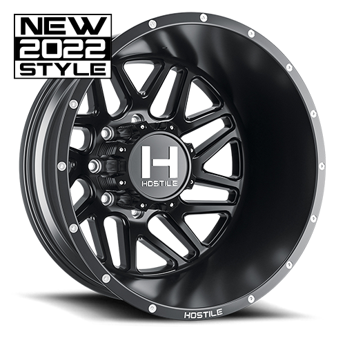 [H401-20828165-221BB] 20X8.25 HOSTILE H401 8X165 -221MM C.B 142.2 ASPHALT ( SATIN BLACK ) DUALLY REAR OUTER