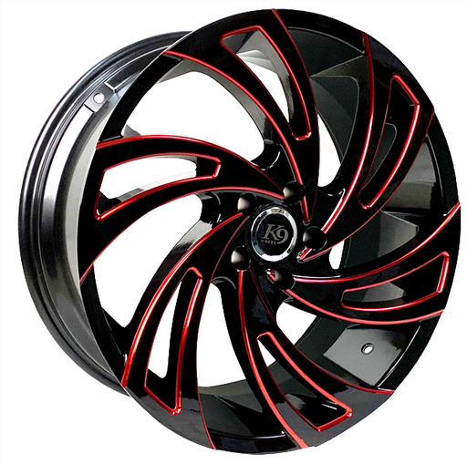 [K20229.551151574.1GBRM] K9 K20 22X9.5+25 5X120 C.B 74.10 BLACK RED MILLING