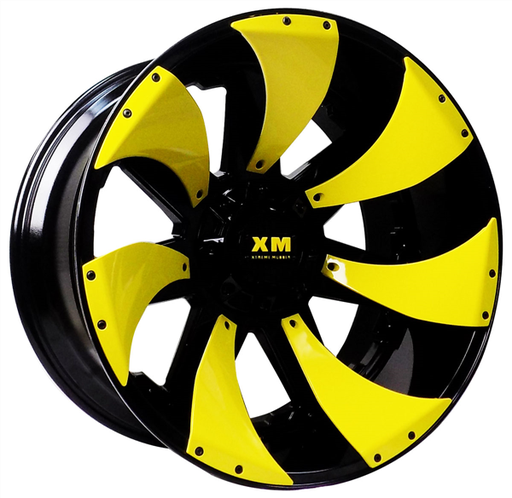 [XM326221270-44GBYD] XTREME MUDDER XM-326 22X12-44 5X114.3+5X127 C.B 78.10 GLOSS BLACK YELLOW DIRECTIONAL INSERTS