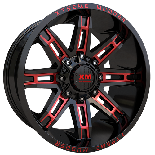 [XM335201070+0GBRM] XTREME MUDDER XM-335 20X10+0 5X114.3+5X127 C.B 78.10 GLOSS BLACK RED MILLED