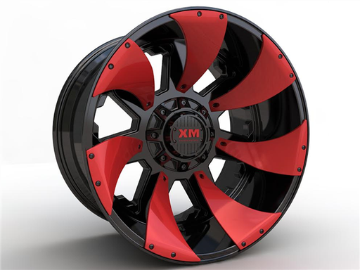 [XM326221234-44GBR] XTREME MUDDER XM-326 22X12-44 6X135+6X139.7 C.B 106 GLOSS BLACK RED DIRECTIONAL INSERTS***SPECIAL**