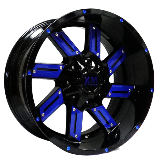 [XM319221247-44GBB] XTREME MUDDER XM-319 7231-67 22X12-44 6X135+6X139.7 C.B 106 GLOSS BLACK BLUE INSERTS**SPECIAL**