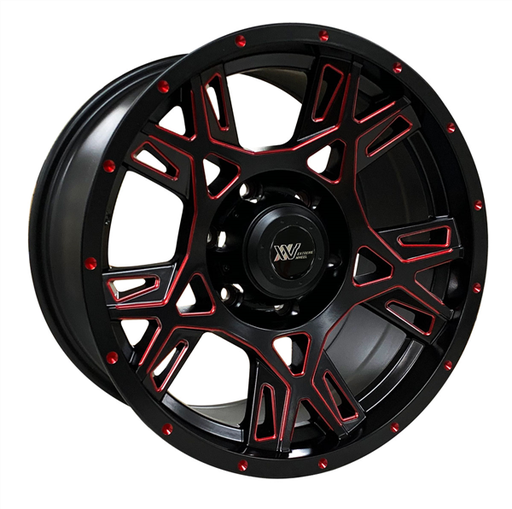 [XW029179047+12MBRM] REPLICA XW029 17X9+12 6X139.7 C.B 110  MATT BLACK RED MILLING + DOTS