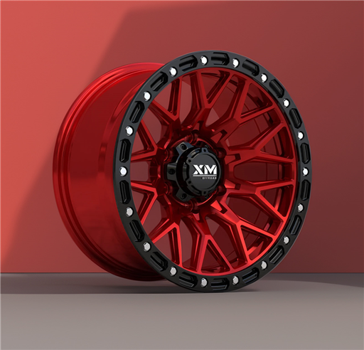 [XM704179047+0CRF+BL] XTREME MUDDER XM-704 17X9+0 6X139.7 C.B 106.20 CANDY RED FACE+BLK LIP *FLOW FORMING*