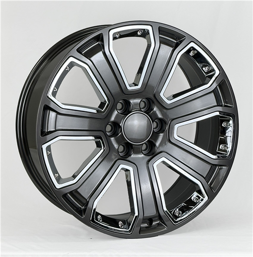 [2116229047+31GCI] 2116-G06 GMC, CHEVY REPLICA 22X9+31 6X139.7 C.B 78.10 GUNMETAL W/ CHROME INSERTS