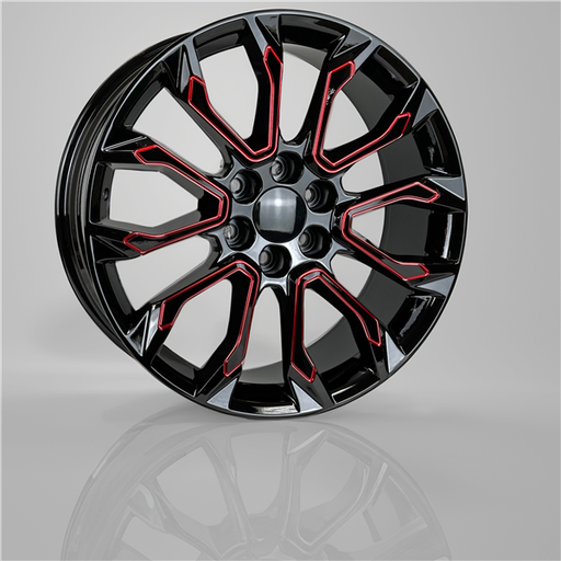 [2141229047+28BMR] 2141 CHEVY, GMC REPLICA 22X9+28 6X139.7 C.B 78.10 BLACK MILLED RED LINE