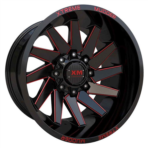 [XM344201274-44GBRM] XTREME MUDDER XM-344 20X12-44 5X139.7+5X150 C.B 110 GLOSS BLACK RED MILLED