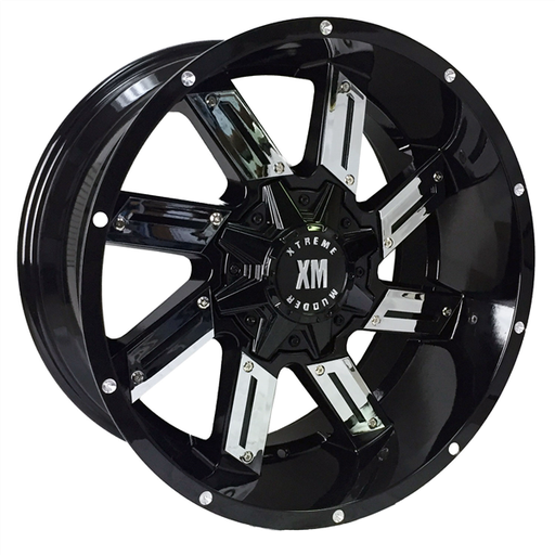 [XM319201277-44GBC] XTREME MUDDER XM-319 7231-53 20X12-44 8X180 C.B 125 GLOSS BLACK CHROME INSERTS