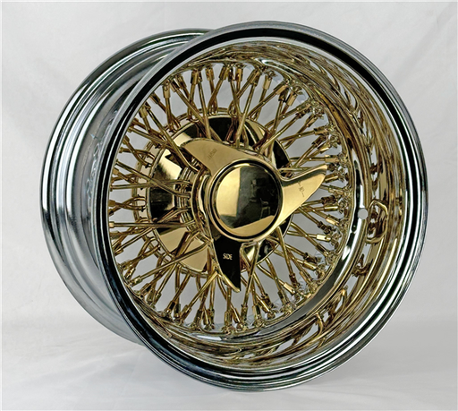 [13X7-72SCLG] 13X7 REV CROSS LACE 72 SPOKE K/O WHEEL GOLD CENTER**3BAR+ 5X114.3+120.65+127**