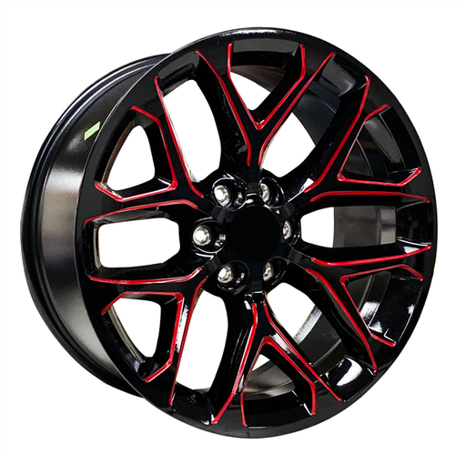 [RP032281015+30GBRM] RP032 SNOWFLAKE CHEVY REPLICA 28X10+30 6X139.7 C.B 78.10 GLOSS BLACK RED MILLING