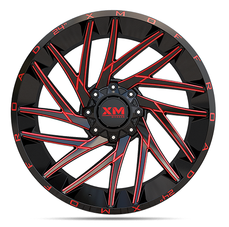 [XM351241034-6GBRM] XTREME MUDDER XM-351 24X10-6 6X135+6X139.7 C.B 108 GLOSS BLACK RED MILLED