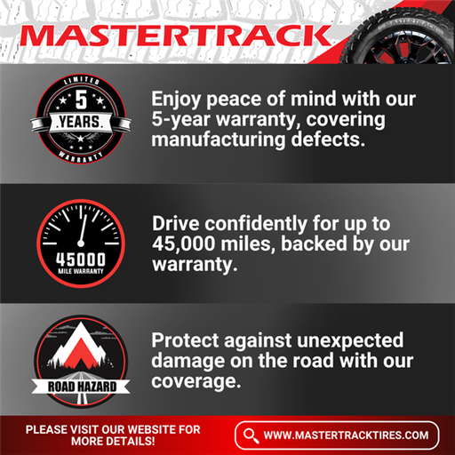 [MASTRT011] 33X12.50R20LT MASTERTRACK BADLANDS R/T 119Q 12PLY 45K + ROAD HAZARD