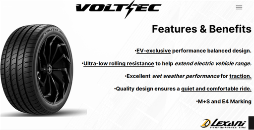 [LXSTV1945010] 255/45ZR19 LEXANI VOLT-EC 104Y XL 600A-A 55K EV TIRE