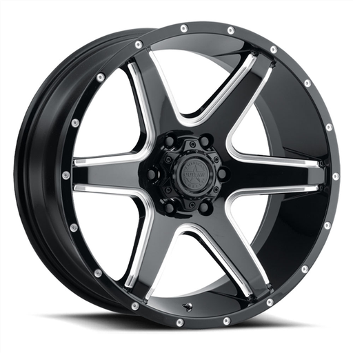 [140-2983BM] AMERICAN OUTLAW SIX SHOOTER 20X9+0 6X139.7 C.B-106 GLOSS BLACK MILLED SPOKE
