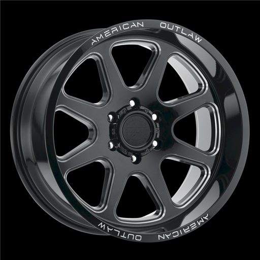 [63587 DERRINGER128-2981GB] AMERICAN OUTLAW DERRINGER 20X9+10 8X165.1 C.B-125.2 MGB GLOSS BLACK W/MILLED