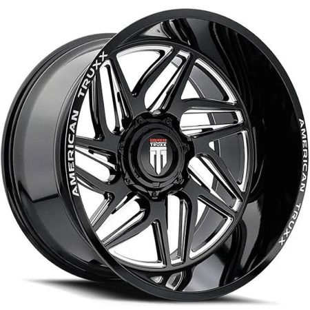 [AT1917-24481M] AMERICAN TRUXX GOLAITH 24X14 8X165.1 -76MM 125.2 GLOSS BLACK MILLED