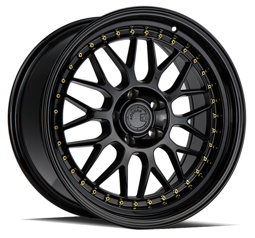 [AH021885511435GB] AODHAN-AH02 GLOSS BLACK/GOLD RIVETS 18X8.5 5X4.5 +35 +73.1 *DUAL PHASE FORGING CONSTRUCTION* DPF ?