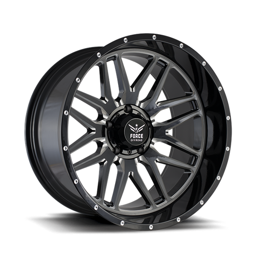[F08622126H139-44BLACK/MILLED] FORCE F04 22X12 6X139.7 OFFSET-44 C.B 106.1 BLACK/MILLED