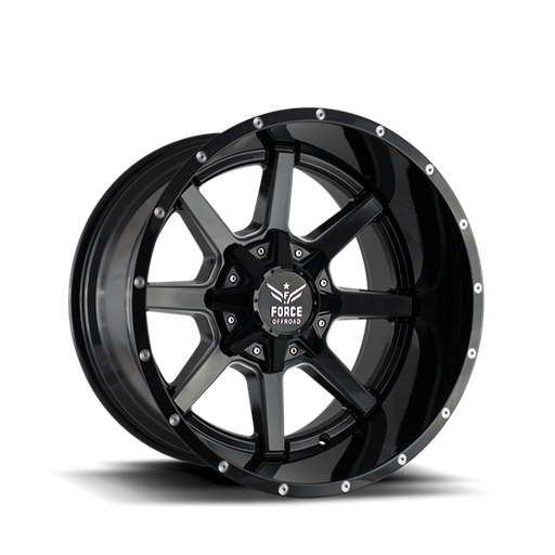 [E13320C007] FORCE F08 20X12 5X139.7/150 OFFSET -44 C.B- 110 BLACK/MILLED