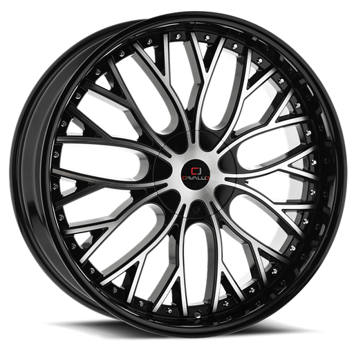[CLV-33208551081143+35BM] CAVALLO-CLV33 GLOSS BLACK/MACHINE 20X8.5 5X108 5X114.3 +35 74.10 *NC*