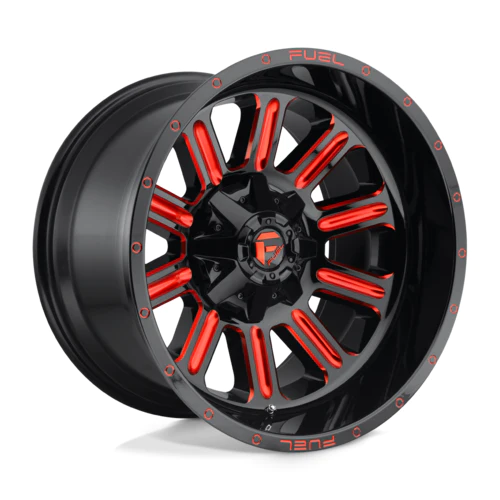[D62120009847] FUEL HARDLINE 20X10 6X135/6X5.5 -18MM (CB106.3) GLOSS BLACK/W CANDY RED