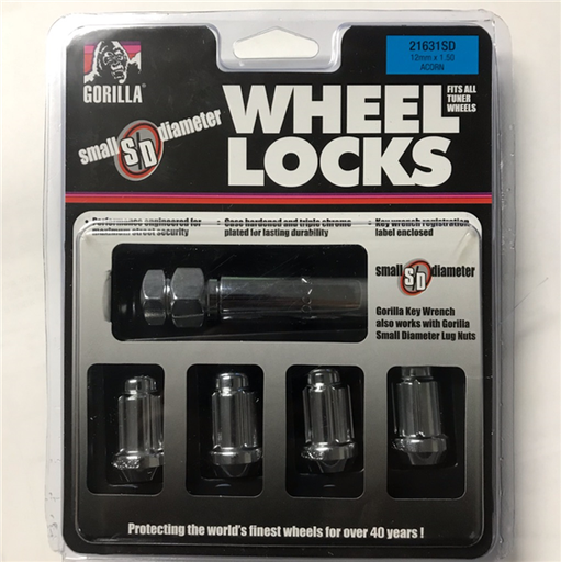 [21631SD] GORILLA WHEEL LOCKS-12X1.50 ACORN SMALL DIAMETER TUNER CHROME #21631SD