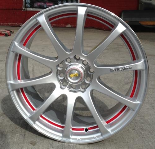 [GTR707S1704+38] GTR RACING-707 SILVER/MACHINE LIP W/ RED LINE 17X7.0 4X100/4X4.5 +38 (SMCL)