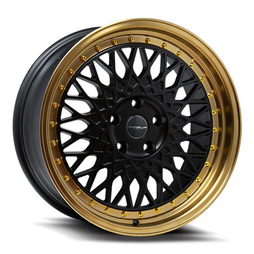 [VS081785120MBBL] VS08 17X8 5X120 +35MM 73.1 MATTE BLACK BRONZE LIP W/GOLD RIVETS